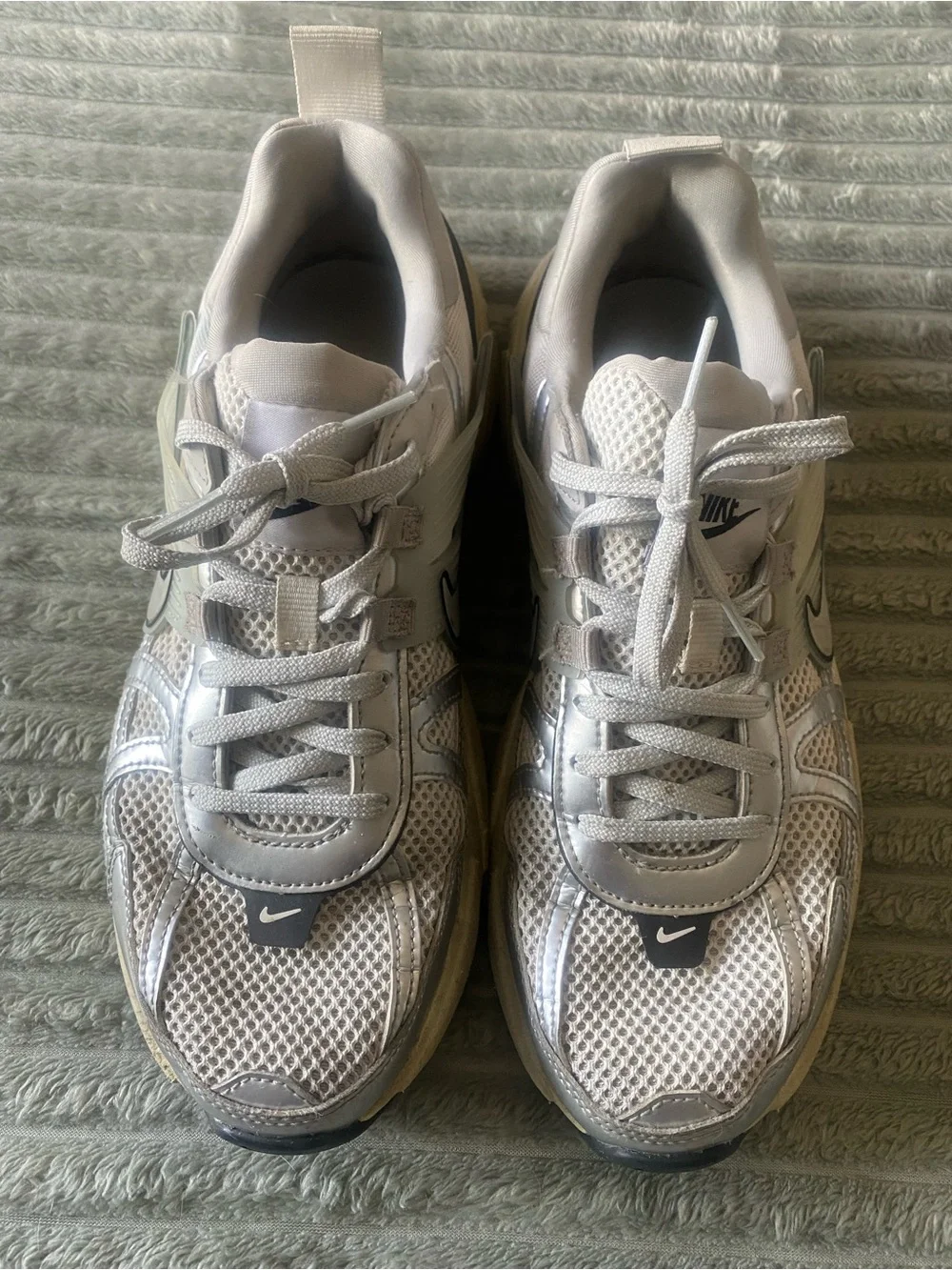Nike Women’s Off-White and Light Gray Mesh Athletic Sneakers